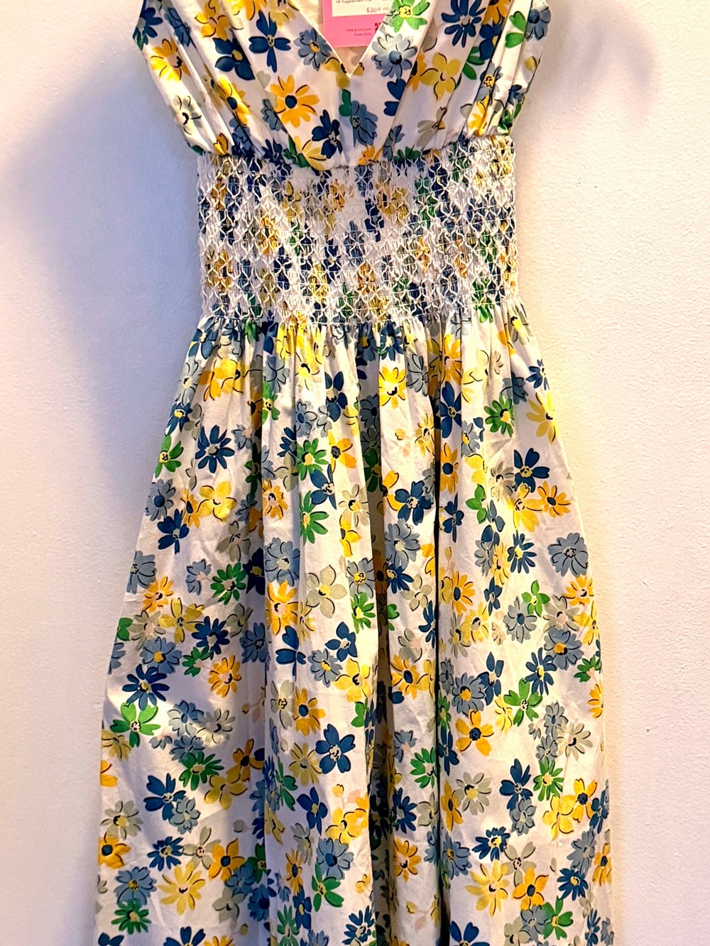 kate spade White Floral Smocked Sundress with Yellow & Blue Flowers